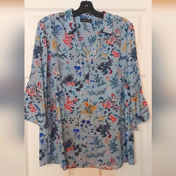 Coastal Grandmother Blouse Floral Print Rayon Tunic Top XL - Picture 2 of 10